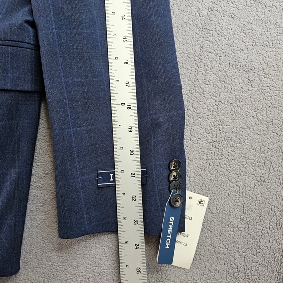 IZOD 2-Piece Suit Jacket & Pants Mens 42 S/ 36W Dark Blue Check Single Breasted - Picture 5 of 16